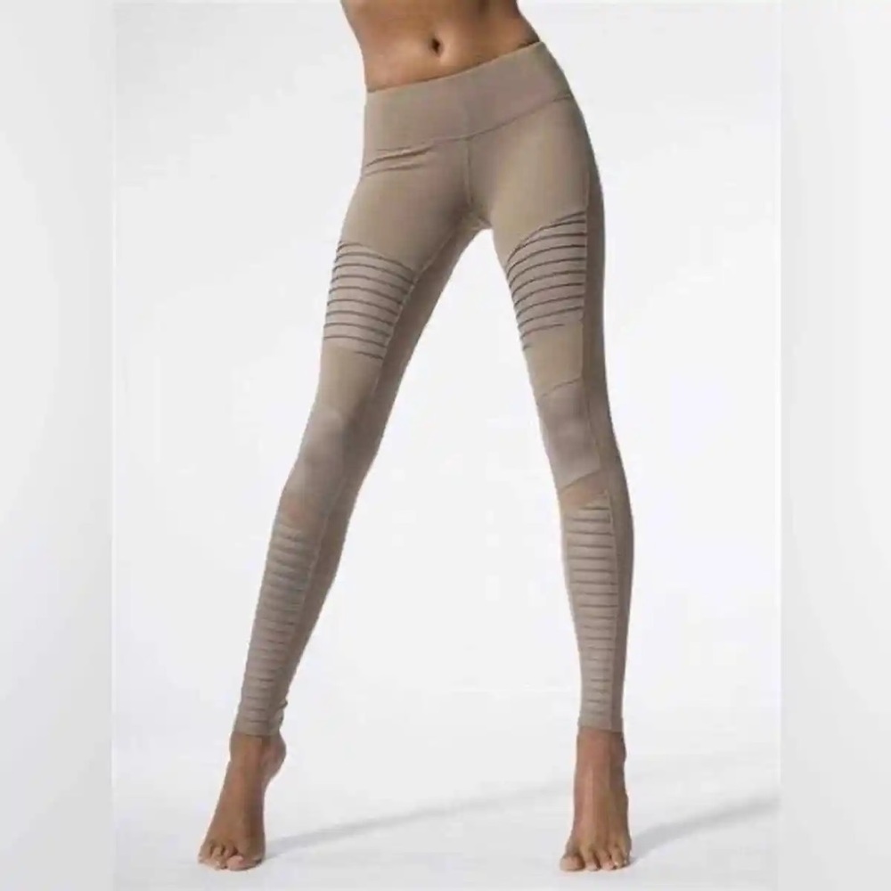 ALO Yoga Taupe Ribbed Mesh Leggings